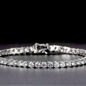 Tennis Bracelet Cubic Zirconia CZ 14k White gold overlay Silver -Sparkly Elegant